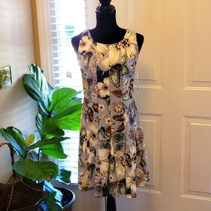 Enfocus Studio blue brown cream floral butterfly 🦋 print sleeveless dress 4 New